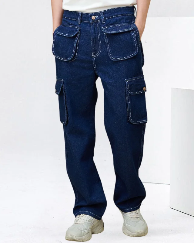 Men's Jeans with Functional PocketsIndigo Nomad Cargo Denim