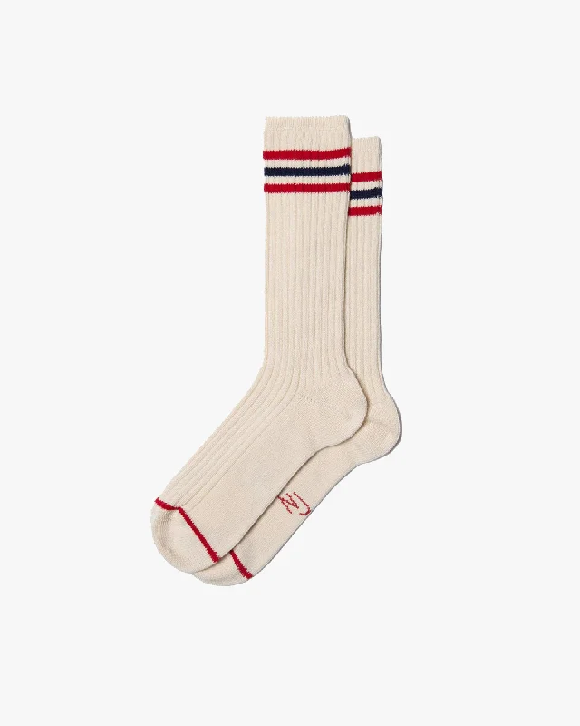 Comfortable Men's JeansNudie Jeans Retro Tennis Socks - Off White / Red