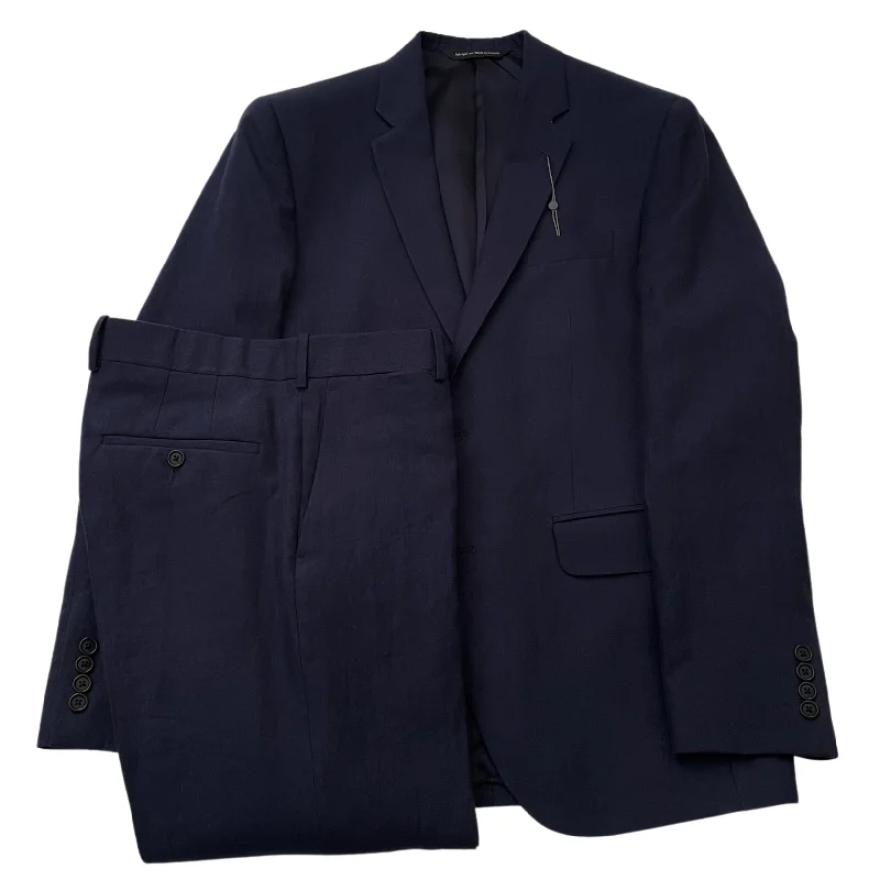 Navy Blue Two Button Linen Suit