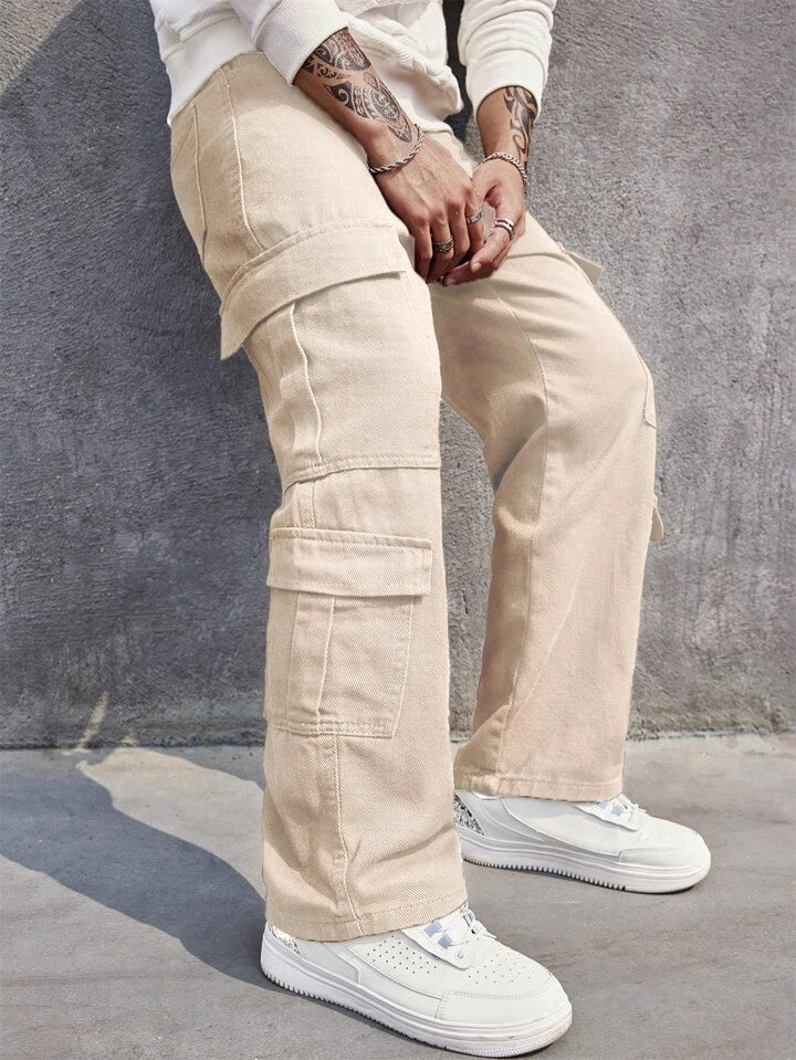 Stylish Men's JeansSand Wash Nude Men Baggy Fit Cargo