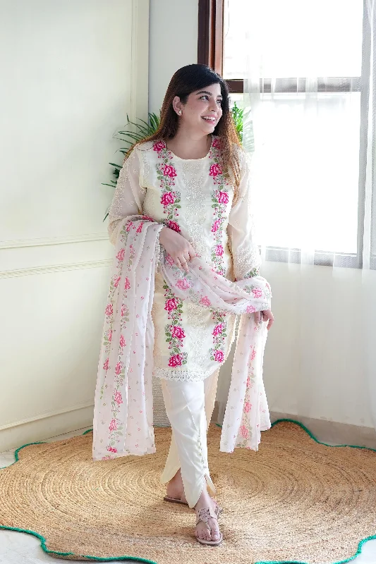 Kiara Off White Thread Work Suit Set