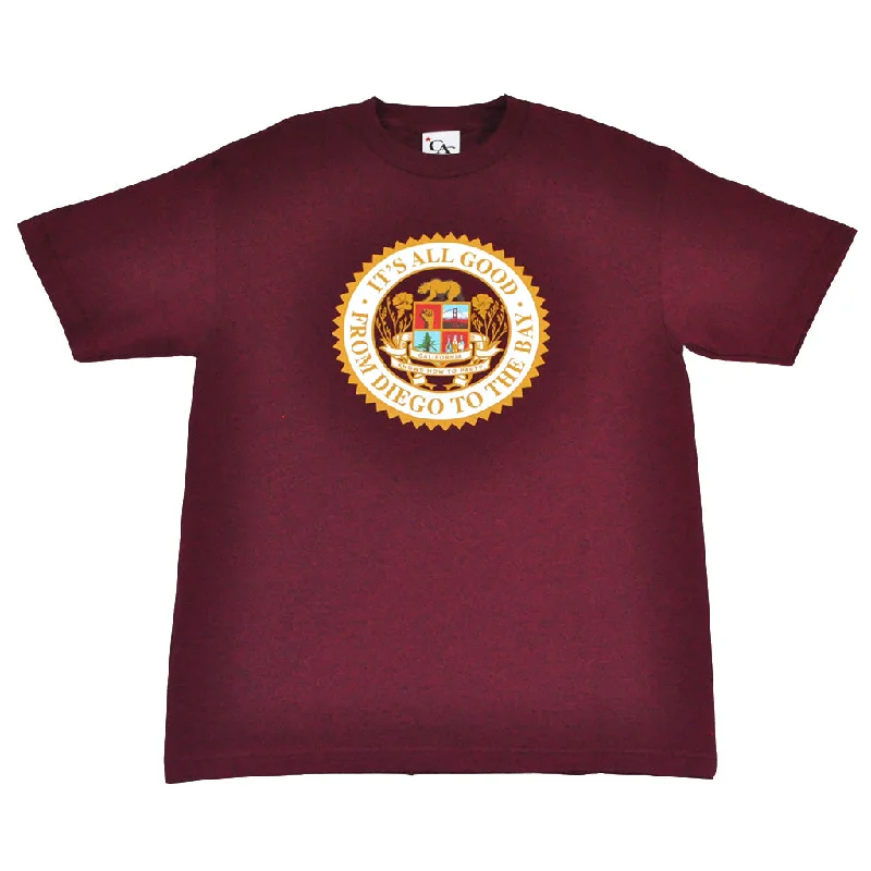 Men's Shirts for CampingMens Cali Assembly Seal T-Shirt Burgundy