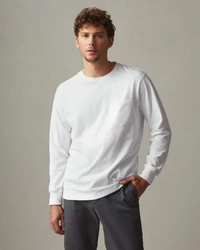 Men's Shirts with Roll-Up SleevesHeavyweight Pocket Tee Long Sleeve - White