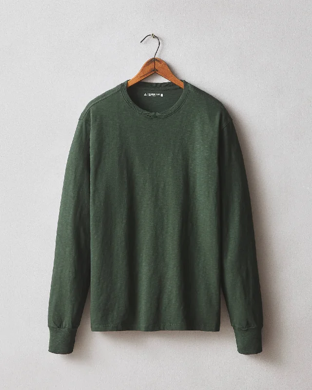 Men's Shirts with Cowl NecksPremium Slub Crew Tee Long Sleeve - Green Moss