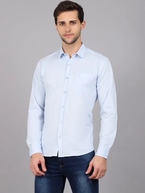 Men's Button-Down Collar Shirts for Staying PolishedMen's Sky Blue Casual Knit Jersey Full Sleeve Shirt