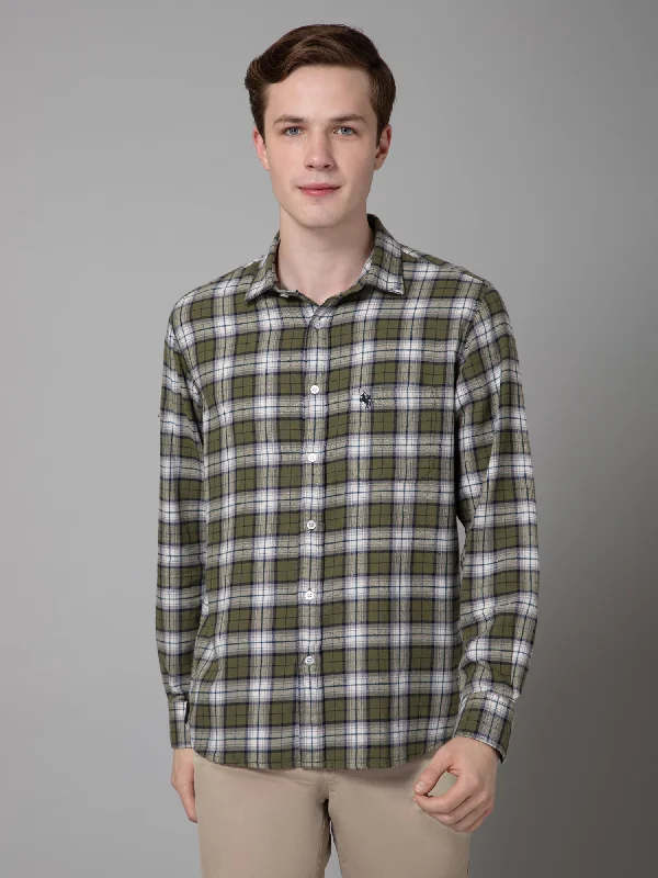 Men's Patterned Dress Shirts for a Unique TwistMen's Green Casual Brushed Medium Checks Full Sleeve Shirt