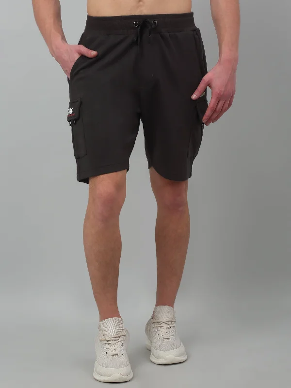 Men's Chino Shorts for Warm WeatherDark Grey Solid Above Knee Drawstring Bermuda For Men