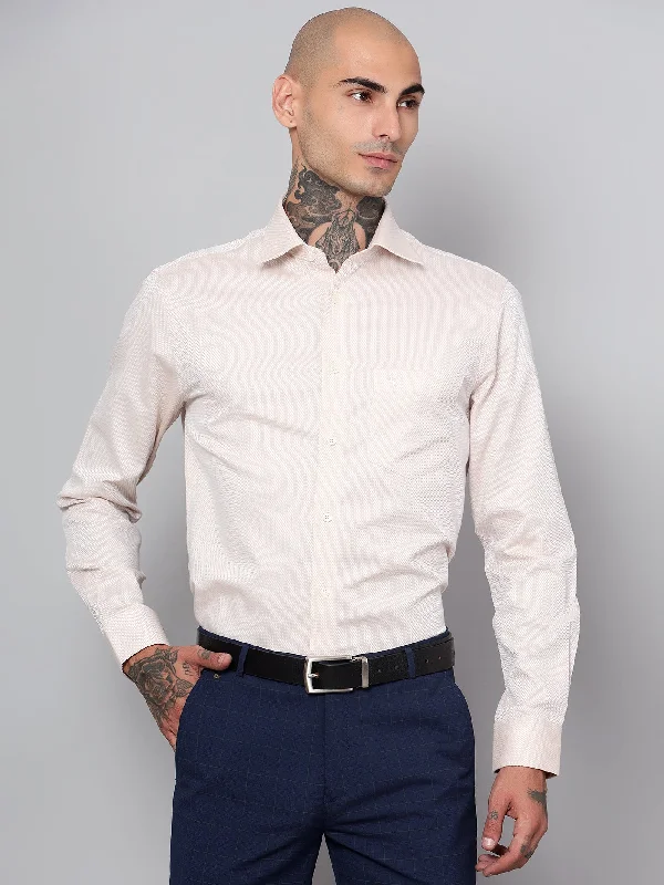 Men's Rugby Shirts for a Sporty LookMen's Fawn Formal Self Textured Full Sleeve Shirt