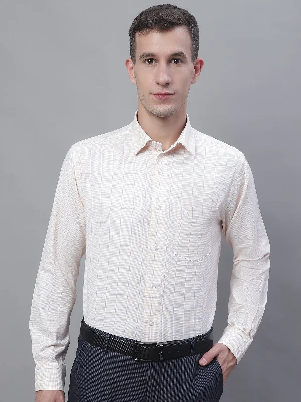 Men's Patterned Dress Shirts for a Unique TwistMen's Light Yellow Formal Medium Checks Textured Full Sleeve Shirt