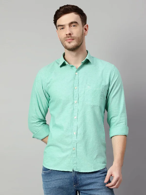 Men's Dressy Casual Shirts for Smart-Casual EventsMen's Green Casual Plain Full Sleeve Shirt