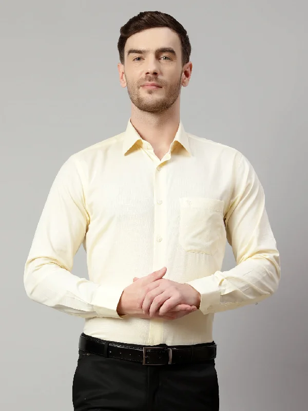 Men's Color-Blocking Shirts for a Statement LookMen's Light Yellow Formal Fil a Fil Plain Full Sleeve Shirt