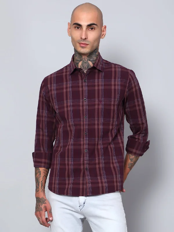 Casual Men's Button-Down ShirtsMen's Maroon Casual Big Checks Full Sleeve Shirt