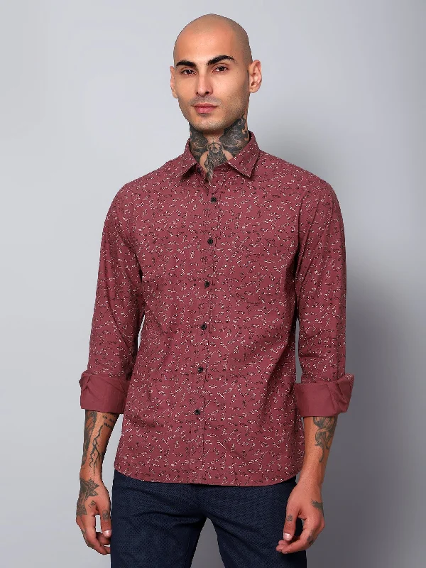 Men's Button-Down Collar Shirts for Staying PolishedMen's Maroon Casual Floral Print Full Sleeve Shirt