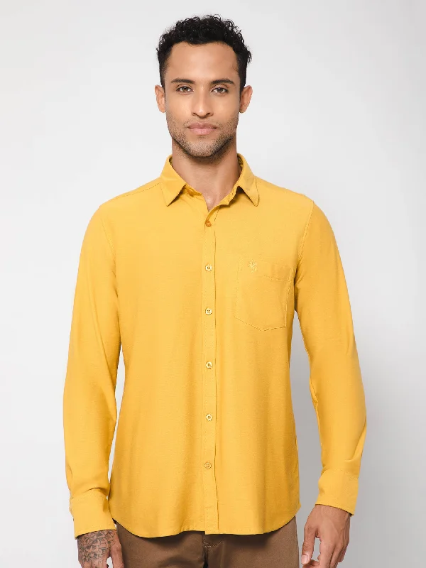 Men's Oxford Shirts for a Preppy StyleMen's Mustard Casual Knit Self Textured Full Sleeve Shirt