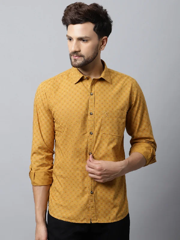 Men's Plaid Shirts for a Country CharmMen's Mustard Casual Floral Print Full Sleeve Shirt