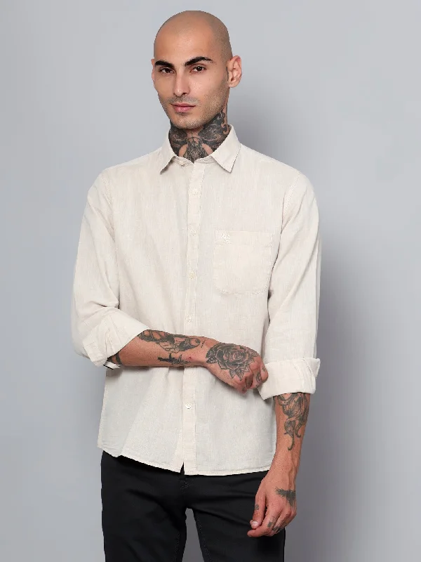 Men's Long-Sleeve Shirts for Year-Round WearMen's Offwhite Casual Plain Full Sleeve Shirt