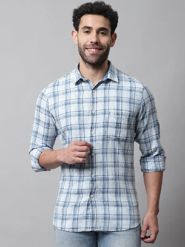 Stylish Men's Graphic T-ShirtsMen's Navy Blue Casual Big Checks Full Sleeve Shirt