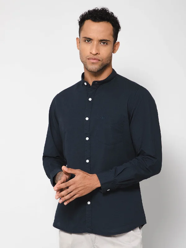 Men's Solid-Colored Shirts for VersatilityMen's Navy Blue Casual Plain Full Sleeve Shirt