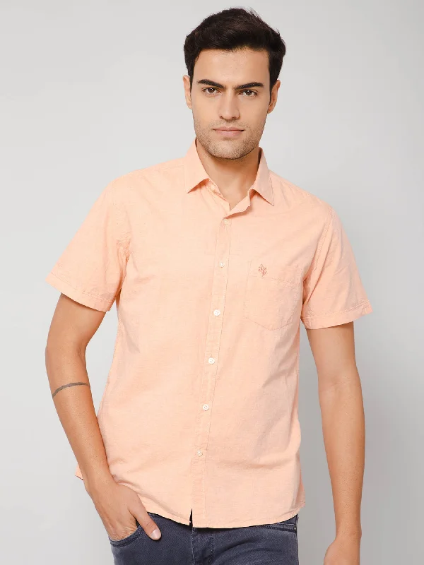 Men's Solid-Color Button-Down Shirts for VersatilityMen's Light Orange Casual Plain Half Sleeve Shirt