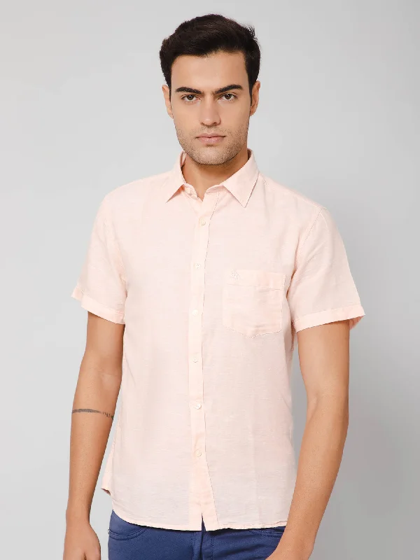 Men's Slim-Fit Shirts for a Flattering ShapeMen's Light Peach Casual Plain Half Sleeve Shirt