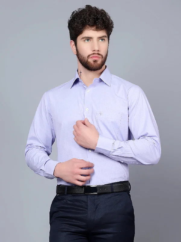 Men's Geometric Print Shirts for a Modern TwistMen's Purple Formal Fil a Fil Plain Full Sleeve Shirt