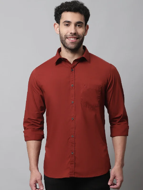 Men's Relaxed-Fit Shirts for Casual ComfortMen's Rust Casual Plain Stretch Full Sleeve Shirt