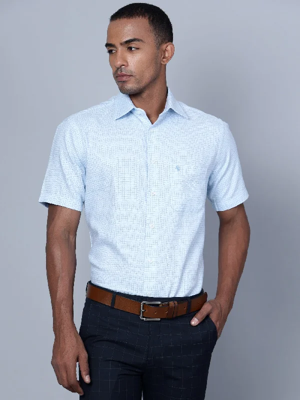 Men's Machine-Washable Shirts for ConvenienceMen's Sky Blue Formal Small Checks Half Sleeve Shirt