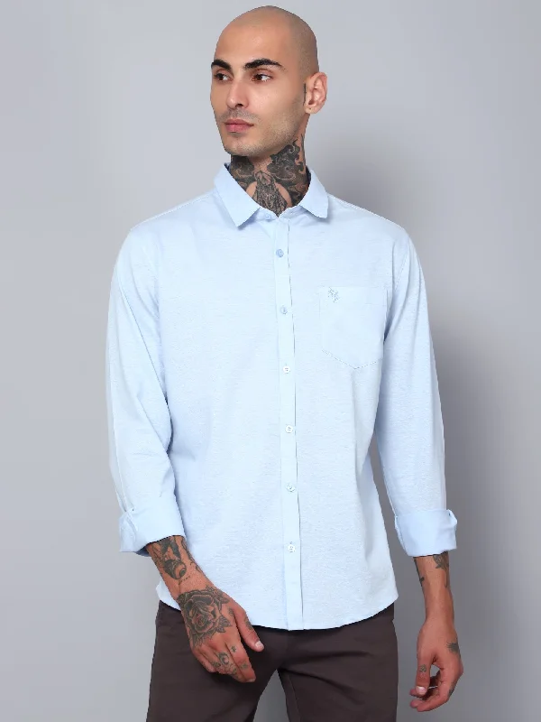 Men's Timeless Dress Shirts for Enduring StyleMen's Light Blue Casual Knit Jersey Full Sleeve Shirt