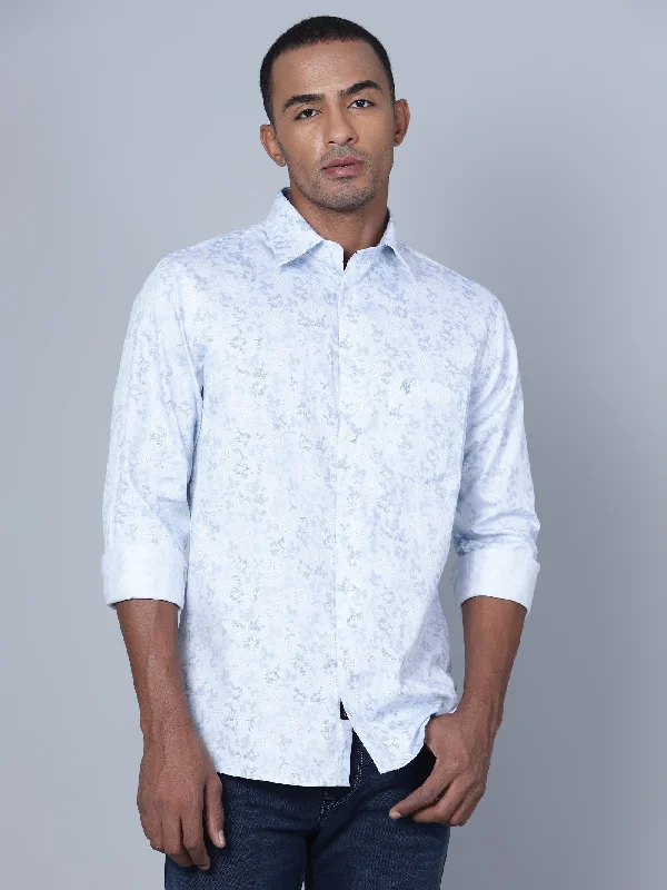 Men's Pattern Mixing Shirts for Creative StyleMen's Sky Blue Party Abstract Print Full Sleeve Shirt