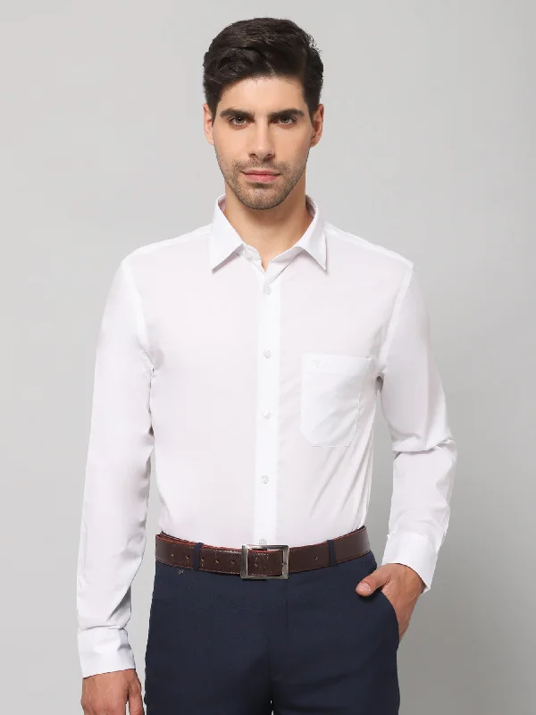 Men's Performance Shirts for Active LifestylesMen's White Formal Plain Full Sleeve Shirt