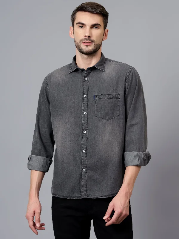 Men's Patterned Dress Casual Shirts for Smart-Casual EventsMen's Black Casual Denim Full Sleeve Shirt