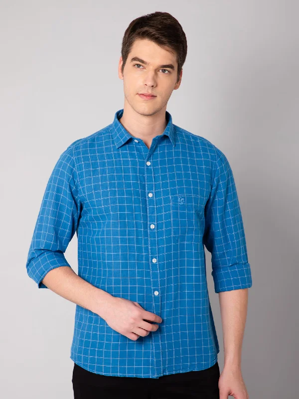 Men's Striped Shirts for a Maritime TwistMen's Blue Casual Medium Checks Full Sleeve Shirt