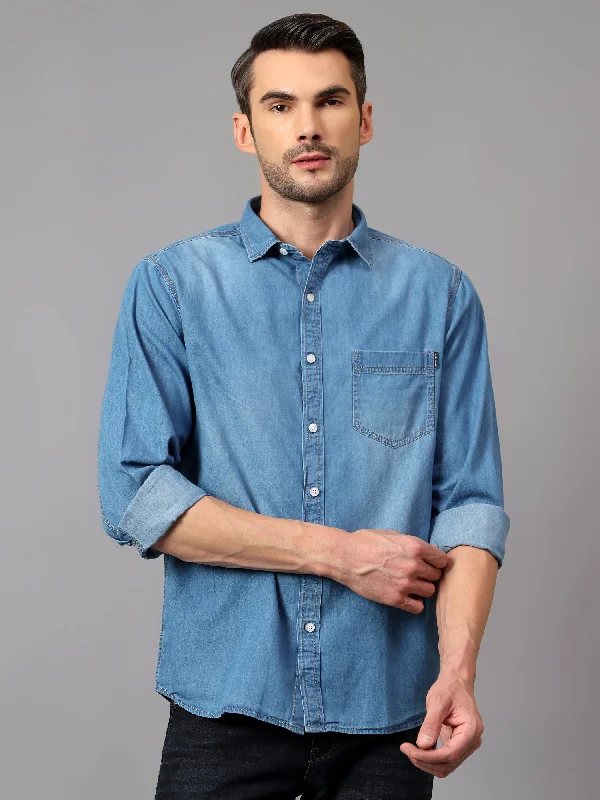 Men's Timeless Dress Shirts for Enduring StyleMen's Blue  Casual Denim Full Sleeve Shirt