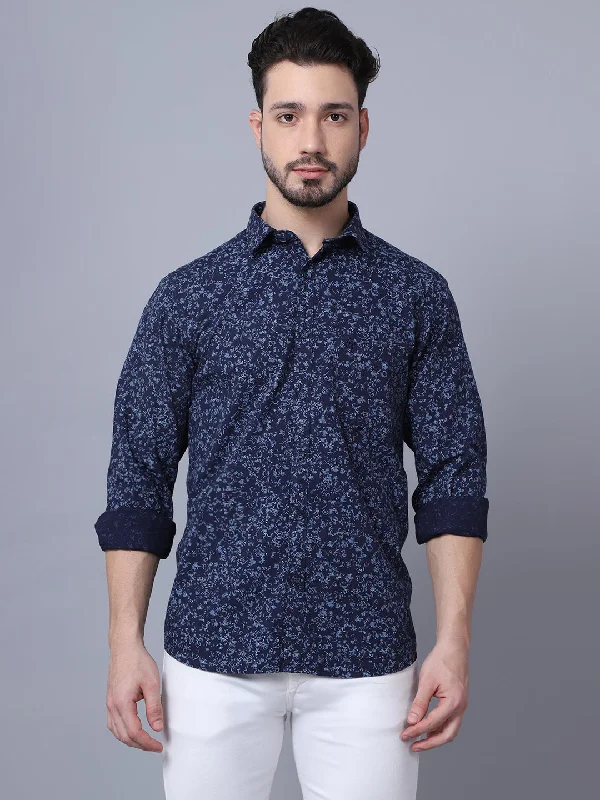 Men's Striped Shirts for a Maritime TwistMen's Navy Blue Casual Floral Print Full Sleeve Shirt