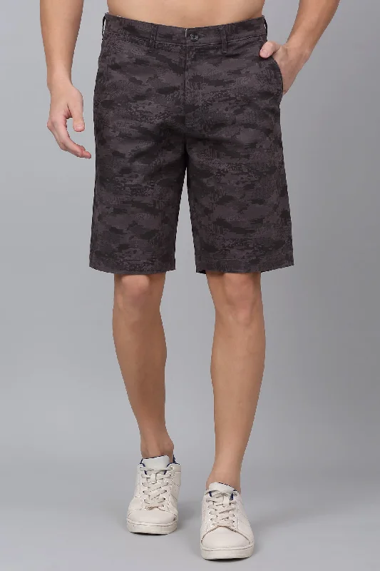 Men's Pants with Zippered PocketsMen's Grey Camouflage Printed Bermuda