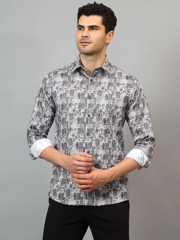 Men's Limited Edition Shirts for ExclusivityMen's Grey  Party Tile Print Full Sleeve Shirt