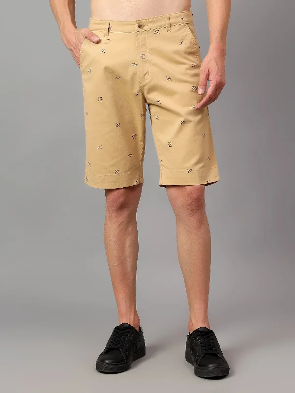 Men's Pants with Turn-Up CuffsMen's Khaki Printed Above Knee Bermuda