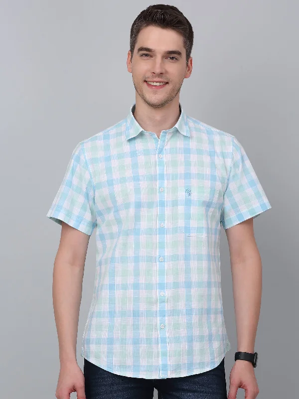 Men's Performance Fabric Shirts for All-Day ComfortMen's Light Green Casual Medium Checks Half sleeve Shirt