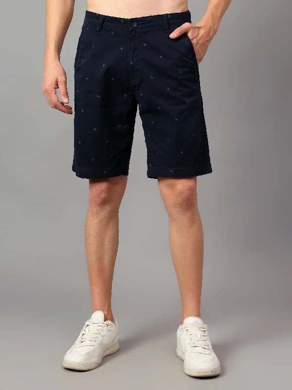 Men's Patterned Pants with PlaidsMen's Navy Blue Printed Above Knee Bermuda