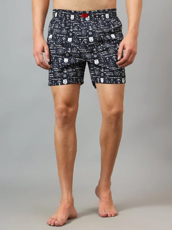 Men's Twill Pants for a Dressy LookMen's Navy Blue Printed Boxer