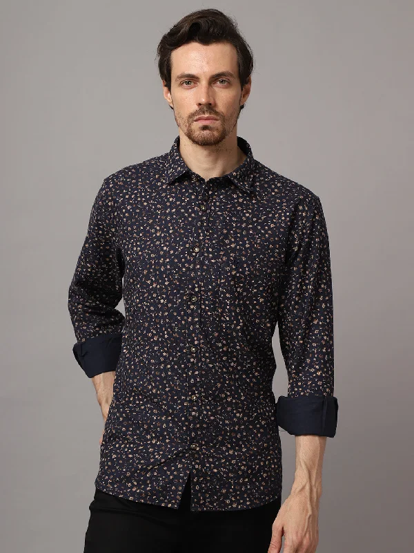 Men's Denim Shirts for a Rugged LookMen's Navy Blue Casual Floral Print Full Sleeve Shirt