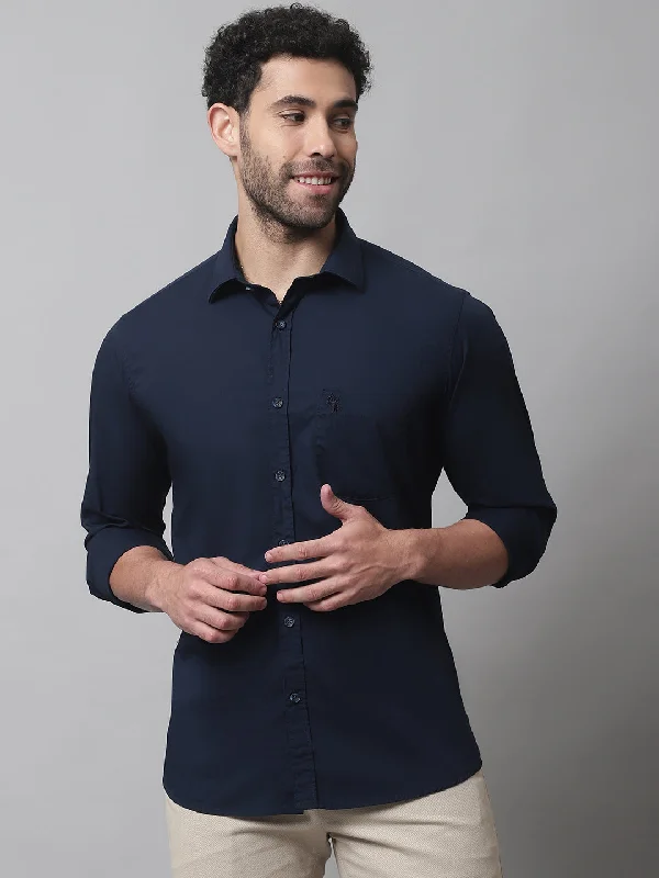 Men's V-Neck T-Shirts for a Flattering ShapeMen's Navy Blue Casual Plain Stretch Full Sleeve Shirt