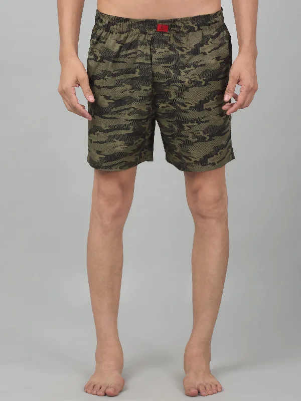 Men's Pants with Hidden PocketsMen's Olive Green Printed Boxer