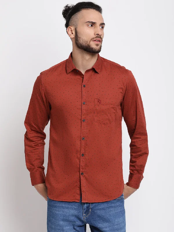 Men's Hawaiian Shirts for a Tropical VibeMen's Brick Red Casual Abstract Print Full Sleeve Shirt