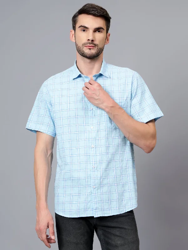 Men's Essential Dress Shirts for Everyday WearMen's Sky Blue Casual Medium Checks Half sleeve Shirt