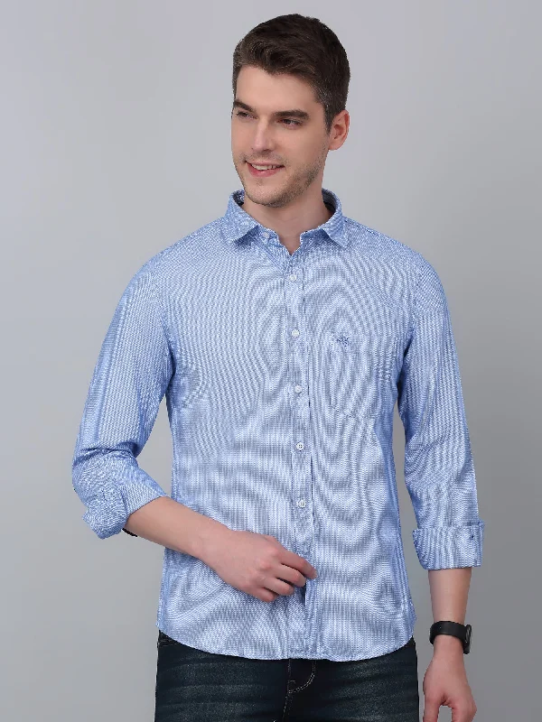 Classic Men's Dress ShirtsMen's Sky Blue Casual Self Textured Full Sleeve Shirt