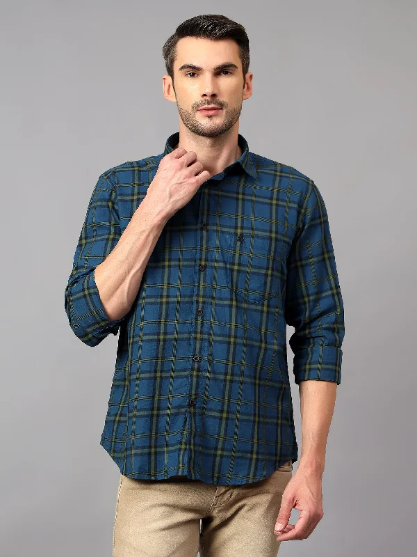 Men's Unique Dress Shirts for a Statement LookMen's Teal Blue Casual Big Checks Full Sleeve Shirt