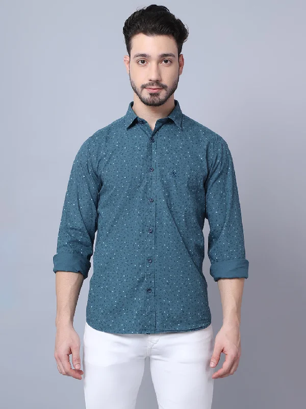 Men's Neutral-Tone Shirts for Versatile StylingMen's Teal Blue Casual Floral Print Full Sleeve Shirt