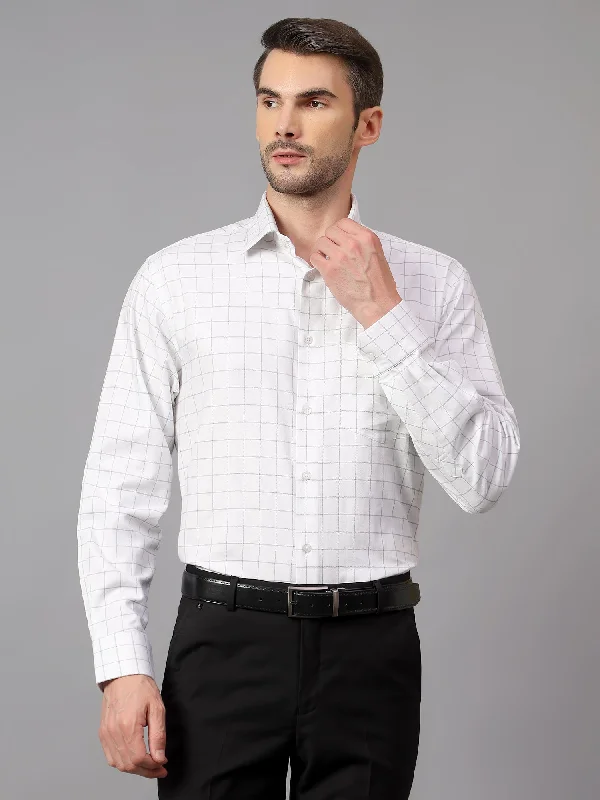 Men's Patterned Casual Shirts for Relaxed StylingMen's White Formal Medium Checks Full Sleeve Shirt