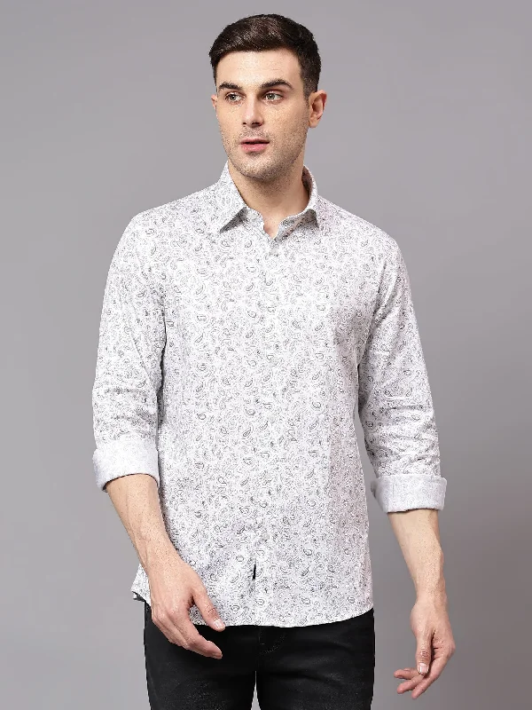 Men's Bamboo Fiber Shirts for Softness and BreathabilityMen's White Party Paisley Print Full Sleeve Shirt